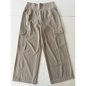 Athleta Venice Cargo Wide Leg Pant Women M Tan Oat Stretch High Waist Athleisure